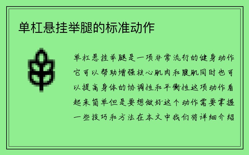 单杠悬挂举腿的标准动作